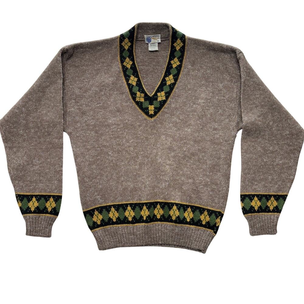Vintage Sweaters Mens Medium Made in Italy Wool Blend Diamond Argyyle